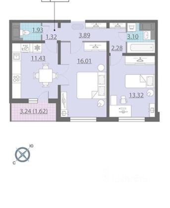 Продажа 2-комнатной квартиры 55,2 м², 13/22 этаж