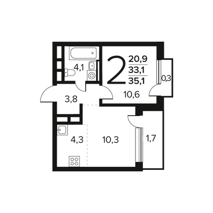 Продажа 2-комнатной квартиры 35,1 м², 12/12 этаж