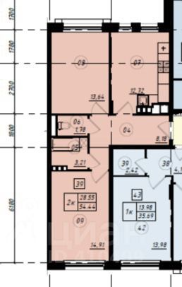 Продажа 2-комнатной квартиры 54,5 м², 3/4 этаж