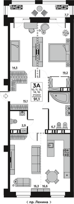 Продажа квартиры со свободной планировкой 95,2 м², 2/20 этаж
