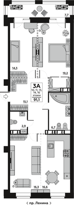 Продажа квартиры со свободной планировкой 95,2 м², 8/20 этаж