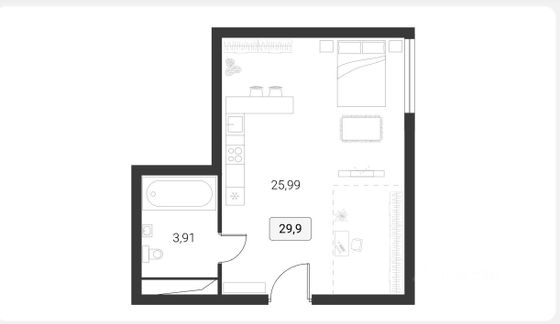 Продажа 1-комнатной квартиры 29,6 м², 3/16 этаж