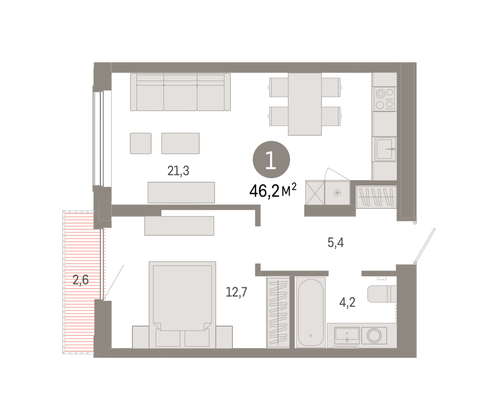 Продажа 1-комнатной квартиры 46,2 м², 9/17 этаж