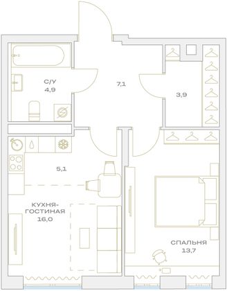 Продажа 2-комнатной квартиры 45,5 м², 13/23 этаж