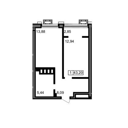 43,2 м², 1-комн. квартира, 23/23 этаж