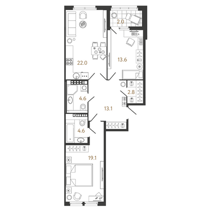 79,8 м², 2-комн. квартира, 8/9 этаж