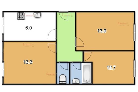 Продажа 3-комнатной квартиры 58 м², 1/5 этаж