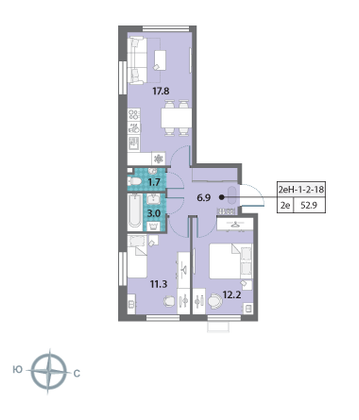 Продажа 2-комнатной квартиры 52,9 м², 2/24 этаж