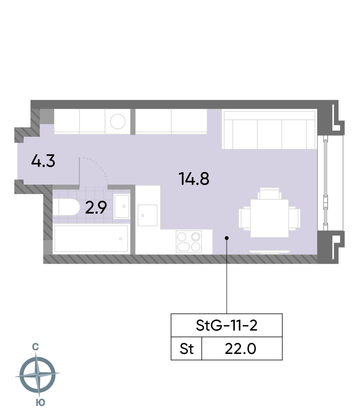 Продажа квартиры-студии 22 м², 2/52 этаж