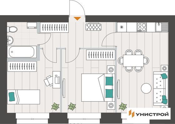 52,8 м², 2-комн. квартира, 6/10 этаж