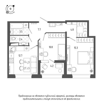 Продажа 2-комнатной квартиры 59,3 м², 1/10 этаж