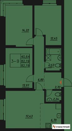 82,2 м², 3-комн. квартира, 15/20 этаж