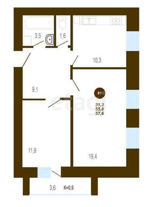 Продажа 2-комнатной квартиры 57,6 м², 1/10 этаж