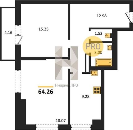 Продажа 2-комнатной квартиры 64,3 м², 26/27 этаж