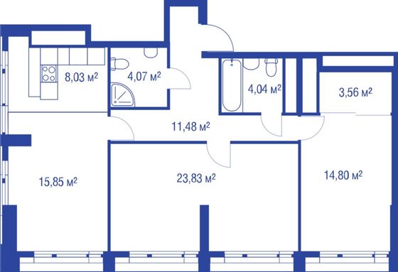 70,4 м², 3-комн. квартира, 12/32 этаж