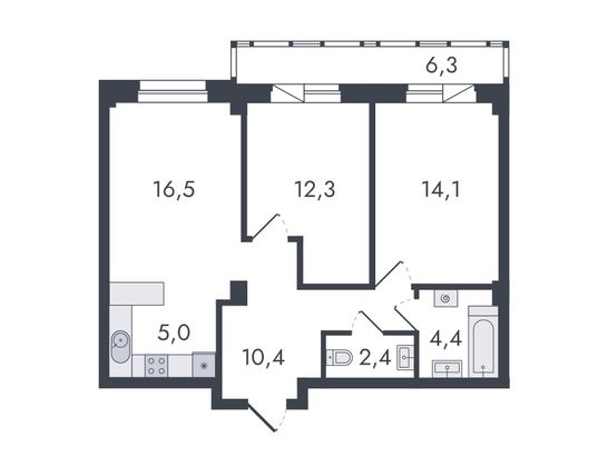 Продажа 3-комнатной квартиры 71,4 м², 1/13 этаж