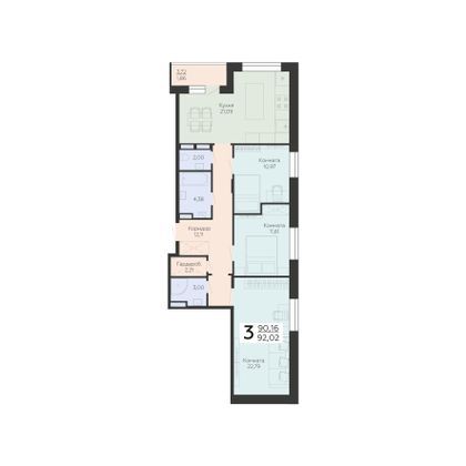 Продажа 3-комнатной квартиры 92 м², 5/24 этаж