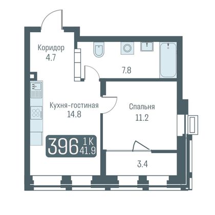 40,2 м², 2-комн. квартира, 5/24 этаж