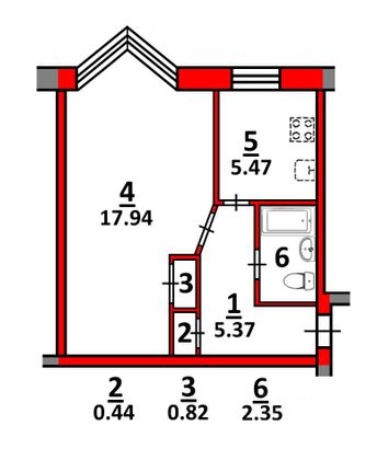 Продажа 1-комнатной квартиры 32,4 м², 5/5 этаж