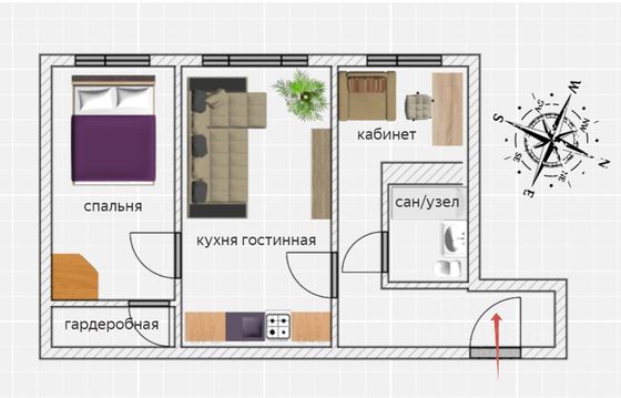 Продажа 2-комнатной квартиры 47,5 м², 1/5 этаж