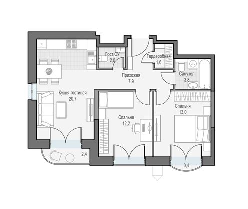 Продажа 2-комнатной квартиры 62,5 м², 20/28 этаж