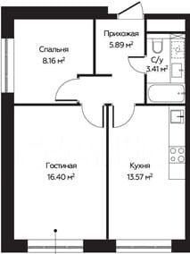 47,5 м², 2-комн. квартира, 7/28 этаж