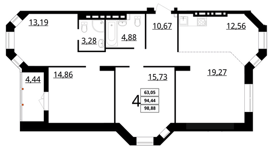 Продажа 4-комнатной квартиры 98,9 м², 4/8 этаж