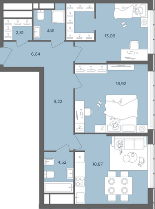 Продажа 3-комнатной квартиры 81,3 м², 47/51 этаж