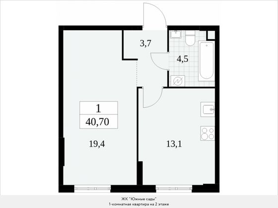 Продажа 1-комнатной квартиры 40,7 м², 2/30 этаж