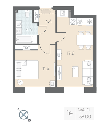 Продажа 1-комнатной квартиры 38 м², 2/12 этаж