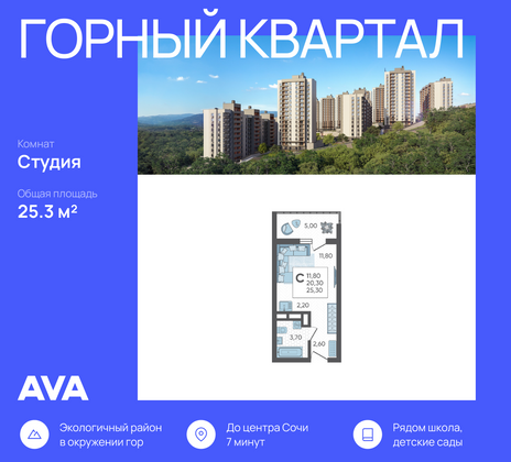 25,3 м², студия, 2/10 этаж