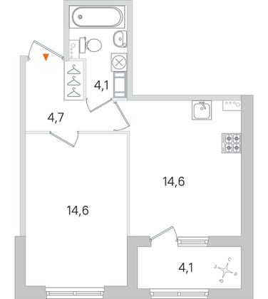 Продажа 1-комнатной квартиры 40 м², 2/4 этаж