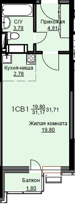 Продажа квартиры-студии 31,7 м², 2/17 этаж