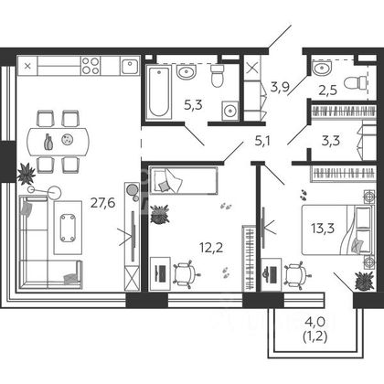 Продажа 2-комнатной квартиры 74,3 м², 8/28 этаж