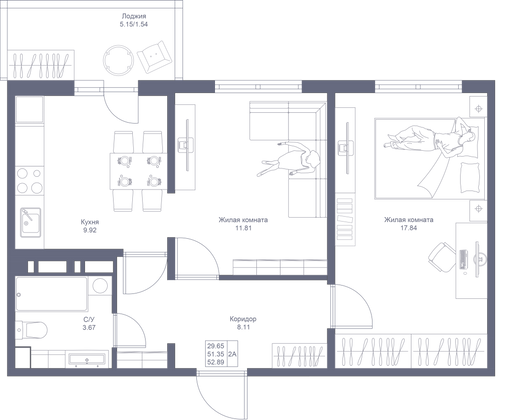 52,9 м², 2-комн. квартира, 10/10 этаж