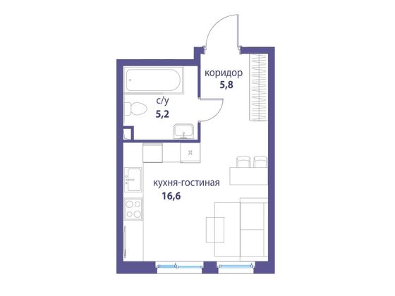 Продажа 1-комнатной квартиры 27,6 м², 3/20 этаж