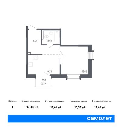 34,8 м², 1-комн. квартира, 16/24 этаж