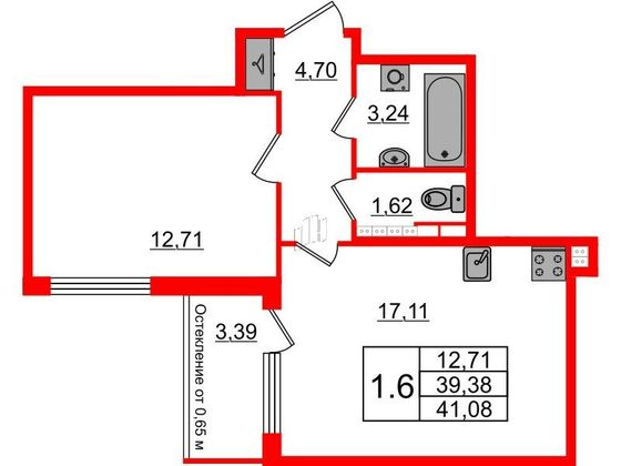 Продажа 1-комнатной квартиры 39,4 м², 4/4 этаж