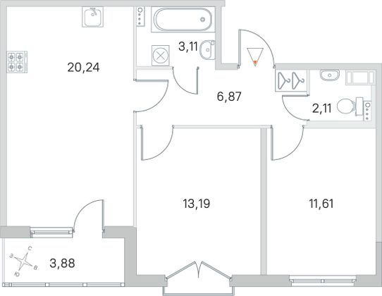 Продажа 2-комнатной квартиры 59,1 м², 3/4 этаж