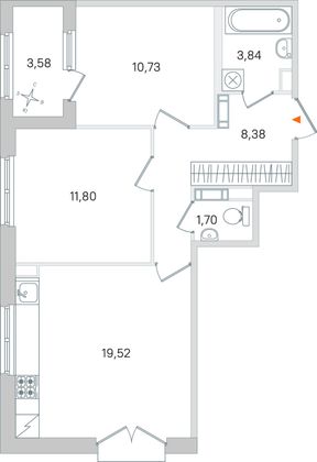 Продажа 2-комнатной квартиры 57,8 м², 4/4 этаж