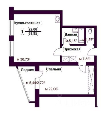 Продажа 1-комнатной квартиры 68,5 м², 9/10 этаж