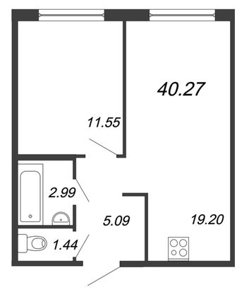 Продажа 2-комнатной квартиры 40,3 м², 1/4 этаж