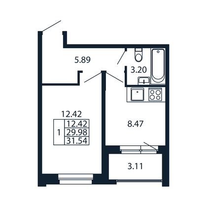 31,5 м², 1-комн. квартира, 1/12 этаж