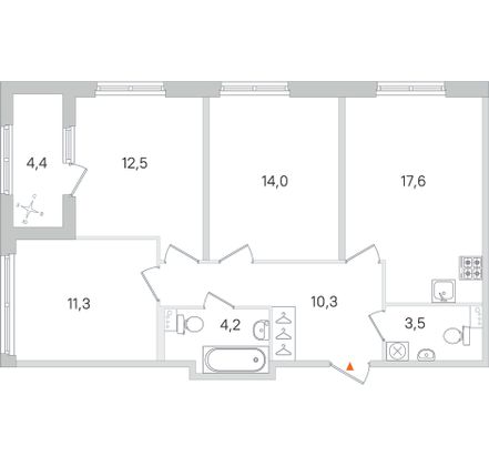 Продажа 3-комнатной квартиры 75,6 м², 1/4 этаж