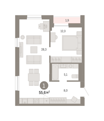 Продажа 1-комнатной квартиры 55,6 м², 16/17 этаж