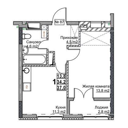 Продажа 1-комнатной квартиры 37 м², 11/24 этаж