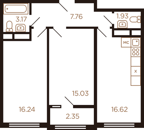 Продажа 2-комнатной квартиры 61,4 м², 4/8 этаж