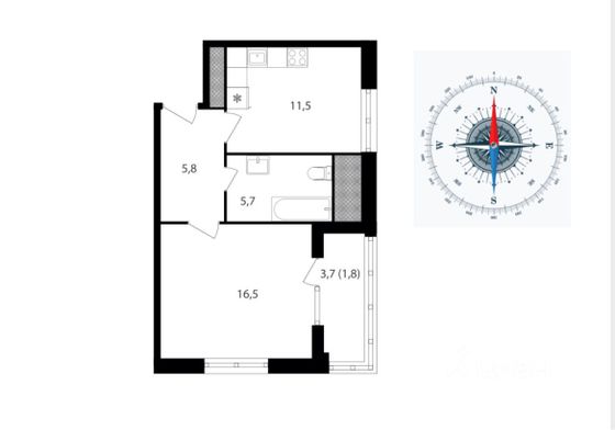 Продажа 2-комнатной квартиры 45 м², 6/19 этаж