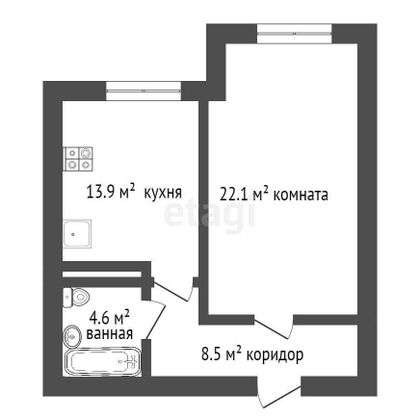 Продажа 1-комнатной квартиры 48,8 м², 7/17 этаж