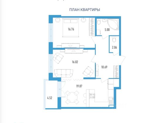 Продажа 2-комнатной квартиры 69,2 м², 4/18 этаж